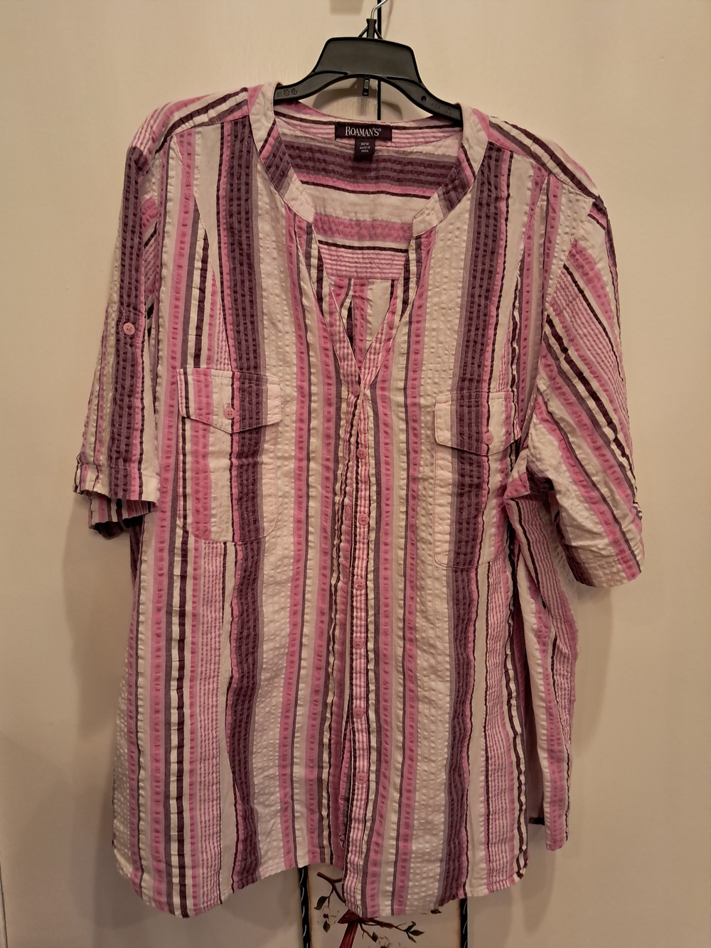 Roaman's Pink and Purple Striped Button-Front Women's Shirt